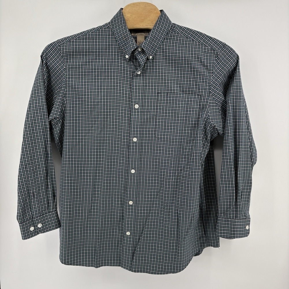 Duluth Trading Co Button Up Dress Shirt Men's L Dark Teal Blue Check Long Sleeve - Picture 2 of 10